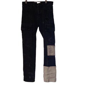 MNMl D239 Explorer Denim Distressed Patch Straight Leg Cargo Pants Jeans Men 31